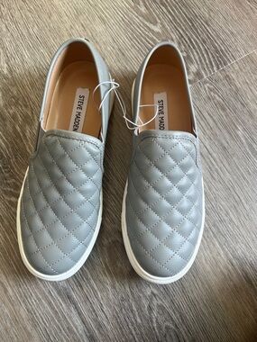 Steve Madden Quilted Slip-On Sneakers in Gray and White